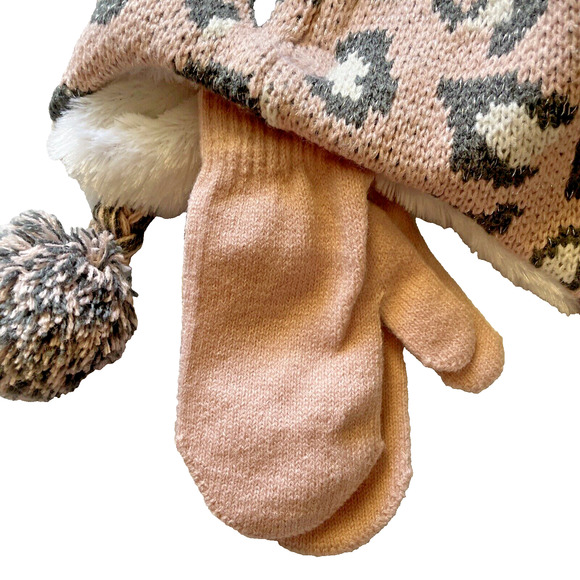 Capelli New York 2 Piece Hat and Mitten Set NWT Size 2T-4T Leopard Print Hat Pom - Picture 5 of 5